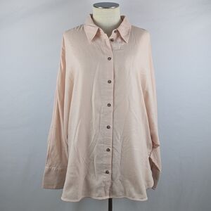 Madewell Heathered Flannel Shirt Button Down Long Dolman Sleeves XL Pink NWT